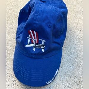 Life is Good Hat Blue Cap Adjustable One Size Summer Flag Beach Relax Strapback